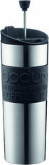 Bodum Travel Press, Stainless Steel Travel Coffee and Tea Press, 15 Ounce, .45 Liter, Black,1 Count (Pack of 1)