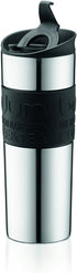 Bodum Travel Press, Stainless Steel Travel Coffee and Tea Press, 15 Ounce, .45 Liter, Black,1 Count (Pack of 1)