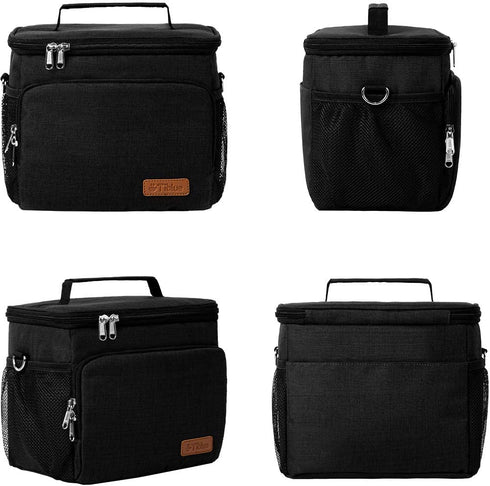 Insulated Lunch Bag for Women/Men - Reusable Lunch Box for Office Work School Picnic Beach - Leakproof Cooler Tote Bag Freezable Lunch Bag with Adjustable Shoulder Strap for Kids/Adult - Black