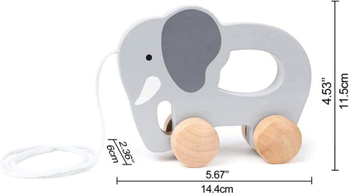 Hape Elephant Wooden Push and Pull Toddler Toy ,L: 5.7, W: 2.4, H: 4.5 inch