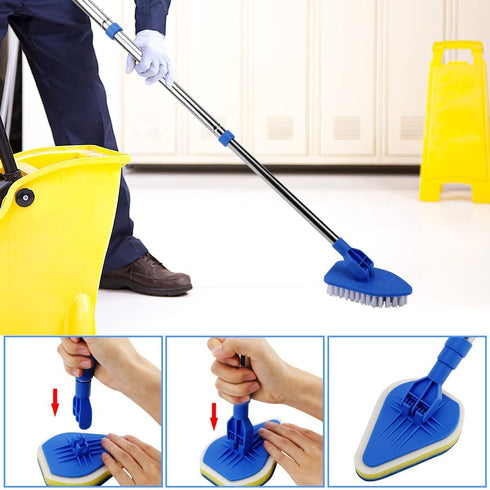 Long Handle Cleaning Brush, Globalstore 2 in 1 Scrub Brush Shower Scrubber for Cleaning, 37? Scrubbing Brush Bathtub Scrubber for Shower Floor Bathroom Wall Glass, 1 Stiff Bristle Brush 3 Sponge Brush