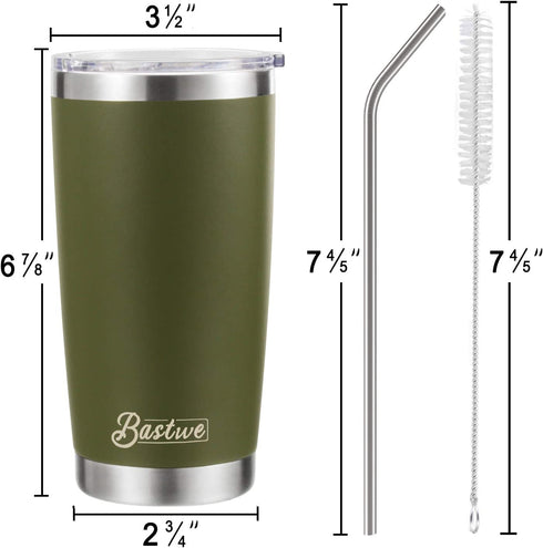 Bastwe 2 Pack 20oz Vacuum Insulated Tumblers with Lid and Straw, Double Wall Stainless Steel Travel Mug, Works Great for Ice Drink, Hot Beverage (Olive Green)