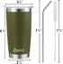 Bastwe 2 Pack 20oz Vacuum Insulated Tumblers with Lid and Straw, Double Wall Stainless Steel Travel Mug, Works Great for Ice Drink, Hot Beverage (Olive Green)