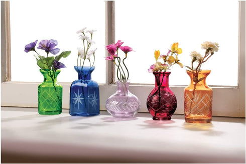 ART & ARTIFACT Flower Vases Set of 5 Small Glass Vases for Flowers, Jeweltone or Clear Glass Bud Vases - Jeweltones