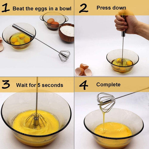 Eggbeater, Semi-Automatic Manual Eggbeater, Stainless Steel Semi-automatic Rotary Eggbeater, Hand-Push Rotary Mixer, Semi-Automatic Eggbeater Use to Eggs, Flour, Milk, Cream and Coffee 3 Pack