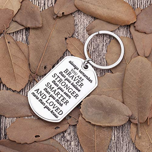 Inspirational Encouragement Gifts for Son Daughter Keychain Women Men College Students Teenage Boy Girls Birthday Wedding Always Remember You are Braver Engraved Key Ring for Men Teens