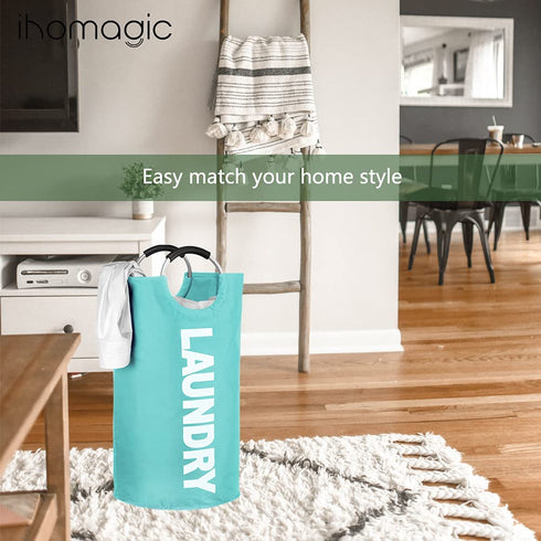 IHOMAGIC 120L Large Size Laundry Hamper, Laundry Washing Baskets with Sturdy Handles, Durable Fabric Folding Laundry Basket Portable Laundry Bag for Clothing Toy Organization (XL, Light Blue)