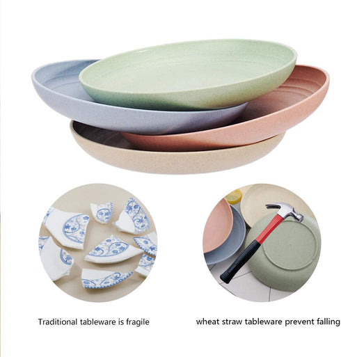 shopwithgreen 10 Inch Wheat Straw Deep Dinner Plates, Unbreakable Sturdy Plastic Dinner Plates, Microwave and Dishwasher Safe