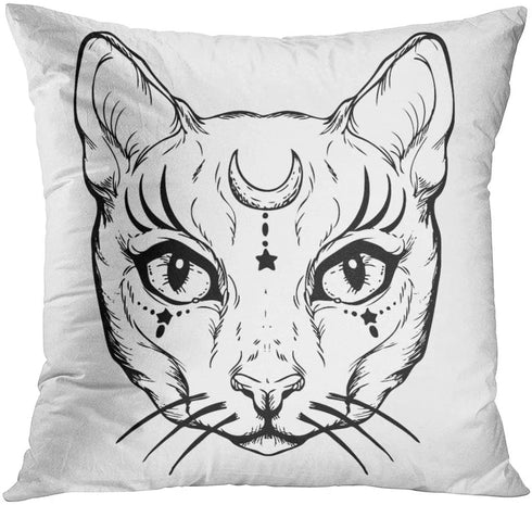 Britimes Throw Pillow Covers 18x18 Inches Home Decor Set of 4 Pillow Cases Decorative for Bed Sofa Cushion Couch Outdoor Capricorn Cat Feather Moth Gothic Pillowcases (Black and White) ¢‚¬¦