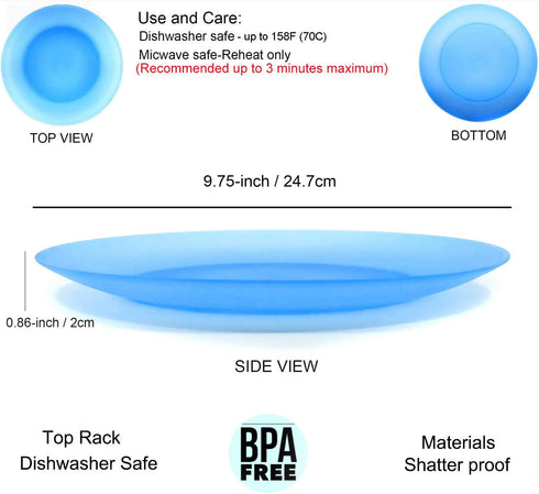 Everyday Plates set of 12 - Unbreakable and Reusable 10 inch Plastic Dinner Plates, 6 Assorted Color | Dishwasher Safe,BPA Free