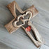 YunQin Carved Wooden Cross - Intertwined Hearts, Wooden Love Cross, Wall Hanging Hand Carved Wood Cross for Home Living Room Decor