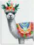 Llama Decor Canvas Wall Art: Llama with Flower Crown Posters Art Print Alpaca Picture Framed for Home Bathroom Decor, White Llama Painting Cute Animal Nursery Decor for Teen Girls Room 12"x16"