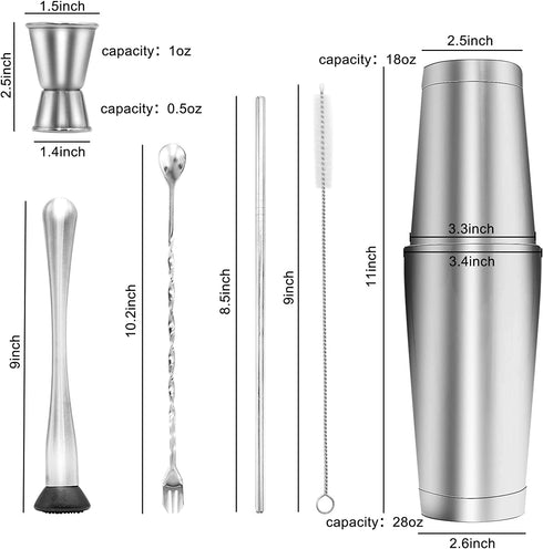Bartender Kit with Stand,Cocktail Shaker Set Stainless Steel Bar Tool Set for Drink Mixing with Mixing Spoon Measuring Jigger, Liquor Pour Awesome Drink