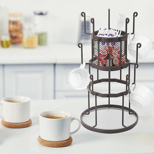 Coffee Mug Holder, Auledio 3 Tier Mug Tree Stand for Counter, Metal Tea Cup Rack Holder Tabletop Mug display Rack, Holds 15 Mugs, Bronze