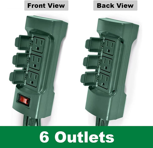 BESTTEN Outdoor Power Strip with Covers and Overload Protection Switch, Double Sided 6-Outlet Yard Power Stake with 9-Foot Long Extension Cord, ETL Certified, Green