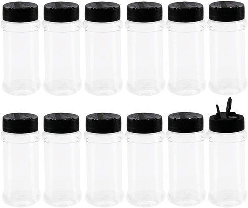 Set of 12Pcs Empty Plastic Spice Jars, 3.3 Fluid Ounces/100ml Spice Containers for Storing BBQ Seasoning Salt Pepper,Glitter Shakers Bottles (Black)