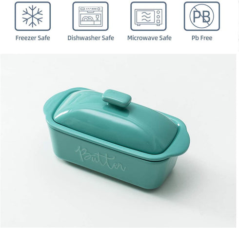 FE Butter Dish, 10 oz Ceramic Butter Keeper with Water Line, French Butter Dish with Lid for Countertop (Mint green)