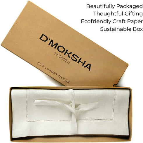 D'Moksha Homes Ivory Table Runner - 14 x 108 Inch, 100% Pure Linen Hemstitch Table Runners 108 inches Long, Machine Washable, Easter Table Runner, Perfect for Spring Summer Mother's Day