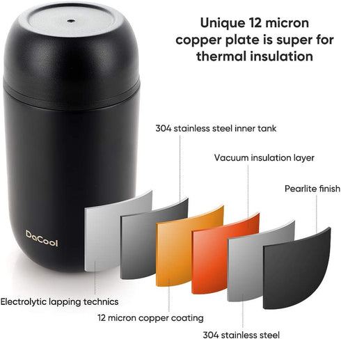 DaCool Insulated Food Jar 24 oz Insulated Lunch Container Keep Food Hot Cold Warm Stainless Steel Vacuum Hot Food for Adult Women Man Lunchbox Leak Proof Wide Mouth for Office Picnic Outdoors - Black