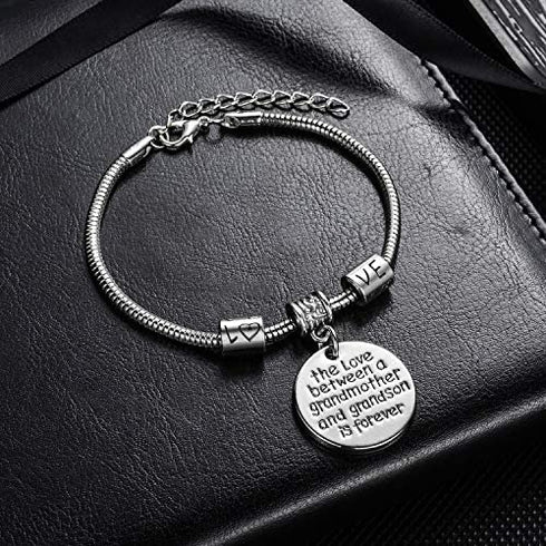 Love between a Grandmother and Grandson is Forever Charm Bracelet Family Jewelry Grandma Christmas Gift