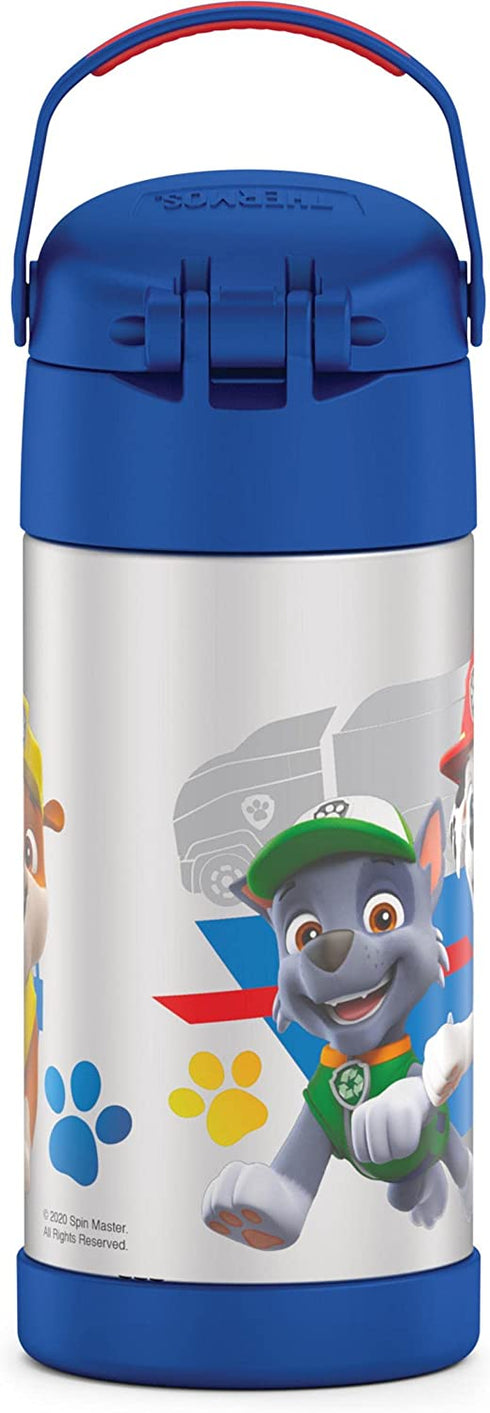 THERMOS FUNTAINER 12 Ounce Stainless Steel Vacuum Insulated Kids Straw Bottle, Blue Paw Patrol