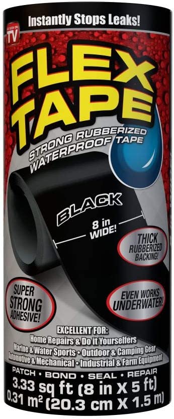 Flex Tape Rubberized Waterproof Tape, 8" x 5', Black