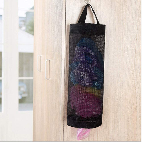 Plastic Bag Holder 2 Packs Mesh Hanging Storage Dispensers (Black 2 Packs)