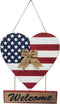 T&Garice Wooden Hanging Heart Welcome Sign, Patriotic Welcome Sign for Front Door Wreath 4th of July Independence Day Memorial Day Indoor Outdoor Wall Decoration