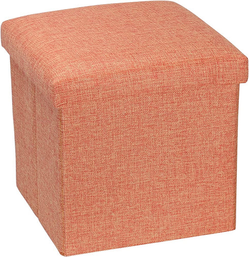 NISUNS OT01 Linen Folding Storage Ottoman Cube Footrest Seat, 12 X 12 X 12 Inches (Linen Orange)