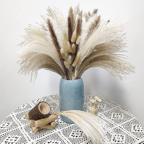 80Pcs Boho Home Decor Dried Flowers Arrangements, Nature Dried Pampas Grass Decor 17.32 Inch Small Pompous Grass Floral Reed Lagurus Ovatus Bunny Tail Grass Bouquet Bulk