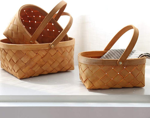 LIOOBO Seagrass Basket,Portable Handmade Rattan Storage Container Storage Basket Houseware Storage Basket Wooden Woven Storage Basket with Handle 9.474 inch