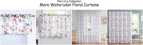 Fragrantex Print Flower Red Kitchen Curtains 45 inch length Multi-Color Linen Texture,Small Window Curtains Travel Trailer Rustic Farmhouse Floral Sheer Tiers Curtains 2 Panels Rod Pocket 28"W x 45"L