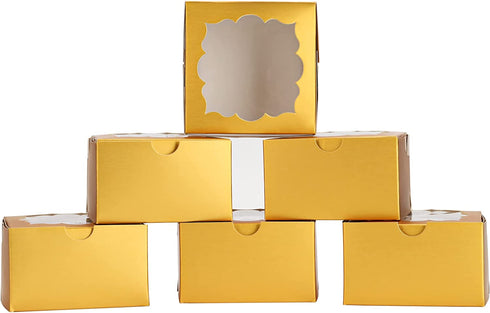 NPLUX 50 Pack Bakery Boxes with Window 4x4x2.5 inches Treat Boxes Mini Cupcake Boxes?Gold?