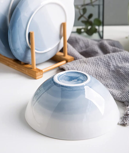 Luna 4PC 6.75" 32oz Calm Blue Porcelain Bowls | Microwave safe bowls l Cereal bowls | Pasta bowl | Large soup bowl | ceramic bowl | Kitchen bowls | Salad Bowls | Noodle bowls| Big bowl | Serving bowls