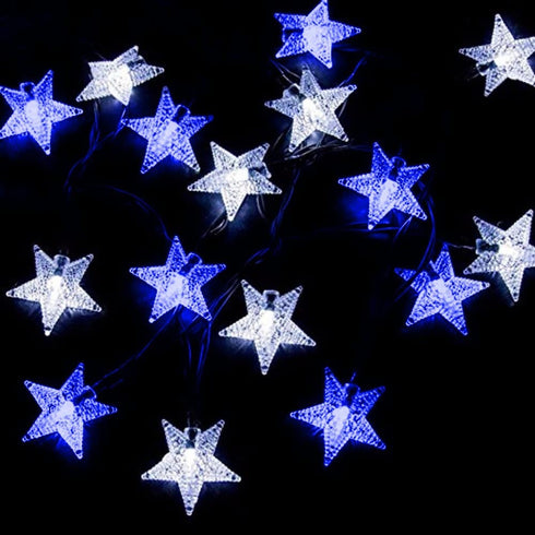Dazzle Bright 2 Pack 100 LED Solar Star String Lights, 39 FT Outdoor Waterproof Fairy Lights, Wedding Decorations for Garden Yard Patio (White & Blue)