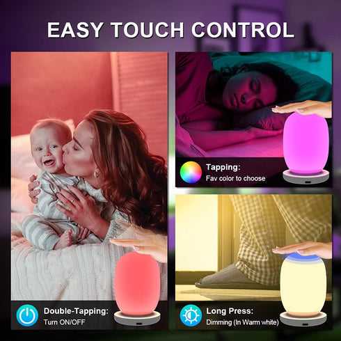 Touch Lamp for Kids, ifofo Baby Nursery Lamp Warm White & RGB Color Changing Night Light Silicone Rechargeable Dimmable Timing Portable for Children Gifts Teen Toddler Bedroom Breastfeeding Christmas