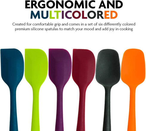 Ovente 6 Pieces Non-Stick Silicone Spatula Set with Heat Resistant & Stainless Steel Core, Dishwasher Safe Premium Utensil with Seamless Design Perfect for Baking Cooking & Mixing, Multi SP2006BBLGOPR