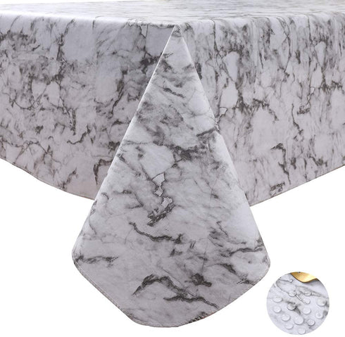 YADA Vinyl Flannel Backed Tablecloth Waterproof Oil-Proof Wipeable PVC Table Cloth for Restaurants Picnic Dining Durable Table Cover Used Indoor/Outdoor(White Marble 60 Inch Square)