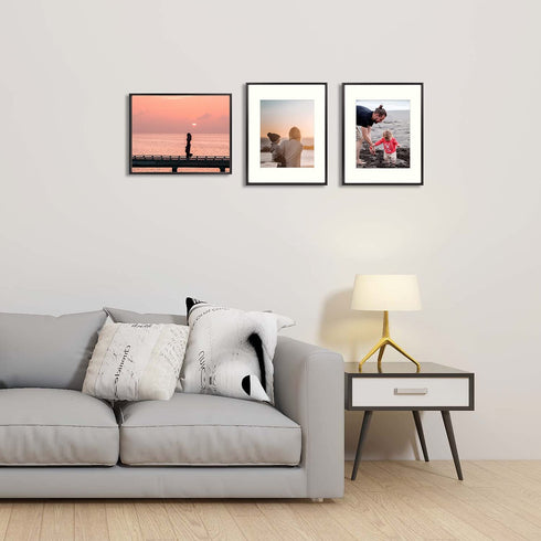 Golden State Art, 11x14 Black Picture Frame Displays Photo 8x10 with Ivory Mat or 11x14 Without Mat for Wall Mounting Aluminum Frames with Real Glass (Pack of 1)