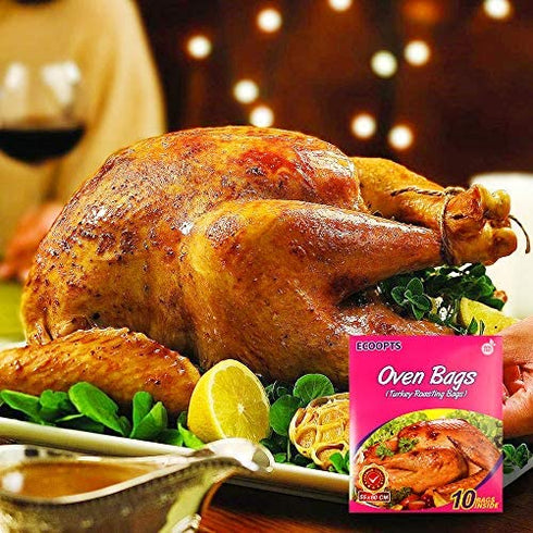ECOOPTS Turkey Oven Bags Large Size Oven Cooking Roasting Bags for Chicken Meat Ham Seafood Vegetable - 10 Bags (21.6 x 23.6 IN) (1 Pack Large Size)