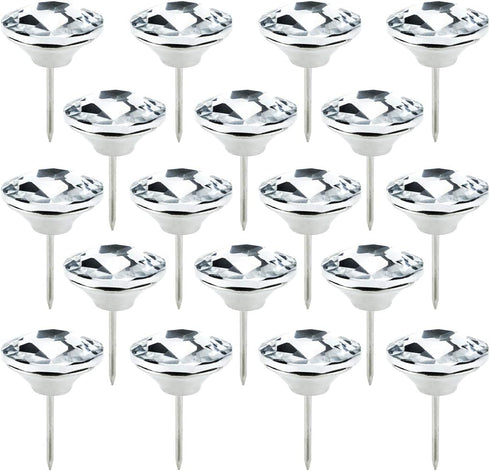 Kuqqi 25 Pcs 25mm Diamond Clear Crystal Upholstery Nails Sofa Headboard Nails Buttons Tack Furniture Tacks Wall Decor,Round Buttons with Metal Loop for DIY Decorative