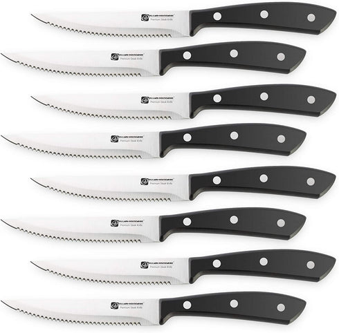 Premium 8-Piece German High Carbon Stainless Steel Serrated Steak Knife Set, Full Tang Steak Knives