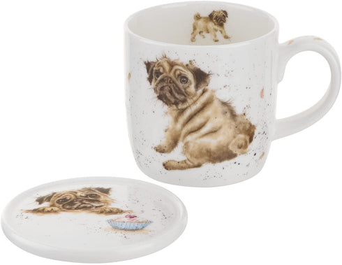 Royal Worcester Wrendale Designs Pug Love Mug & Coaster Set