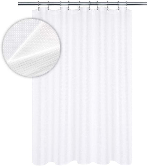 RV Shower Curtain Waffle Weave 60 x 64 Inches for Travel Trailer and Camper - 230GSM Heavy Fabric, Water Repellent, Washable, White, 60x64