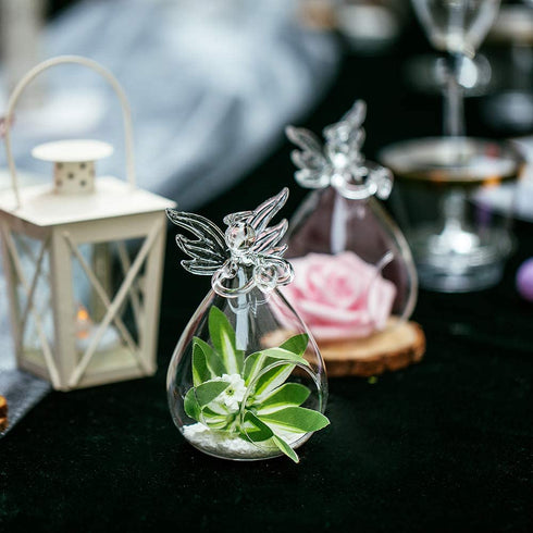 Sziqiqi Hanging Clear Glass Angel Candle Holders 4 Pcs for LED Tea Light and Tiny Air Plant Terrarium Container for Home Room Decoration Christmas Bautizo Ceremony Ornaments