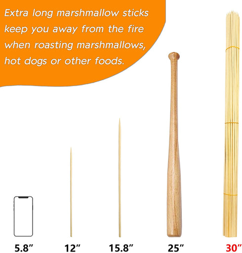 BLUE TOP Bamboo Marshmallow Roasting Sticks Smore Skewers 30 Inch 5mm Thick 60 PCS Extra Long Heavy Duty,Wooden Skewer BBQ Hot Dog Skewer,Great for Camping,Parties,Weddings and Plant Stakes.
