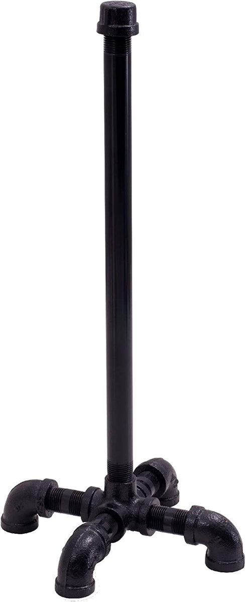 Pipe D‰COR Black Electroplated Industrial Paper Towel Holder, Rustic Kitchen Farmhouse Decoration, Durable Metal Base and Stand Set