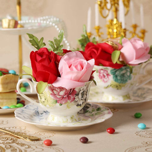 Fine Porcelain 4-Piece Cup and Saucer Set, Eileen's Red Peony, Set of Two