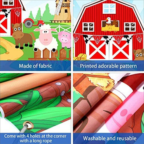 Farm Animals Theme Party Decorations, Farm Animals Barn Door Backdrop Banner for Children Baby Shower Birthday Party Supplies, Farm Animals Scenic Background Photo Booth Banner, 72.8 x 43.3 Inch