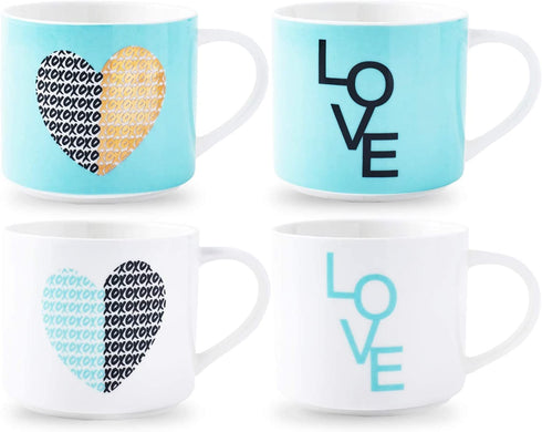 Set Of 4 Stacking Mugs Inspirational Coffee/Tea Novelty Mug set, Funny Mug Gift Set - Him And Her Gifts - Christmas Gift - Holiday, Birthday, Valentine Day Gifts. 14 Oz. Blue